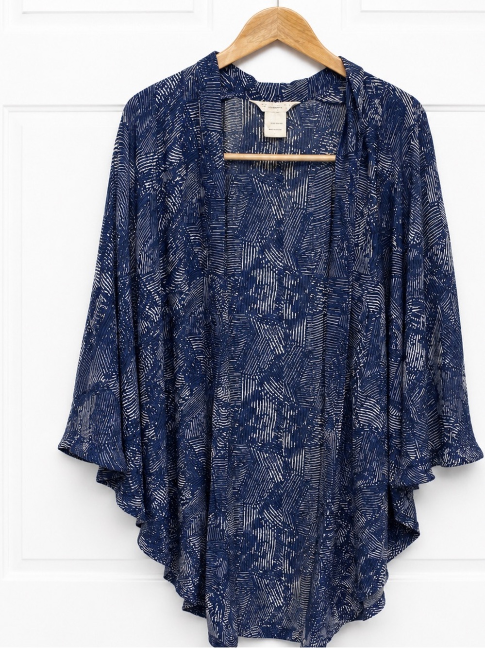 Seed Heritage Kimono Wrap Navy Blue Geometric Print OS Relaxed Fit Cardigan